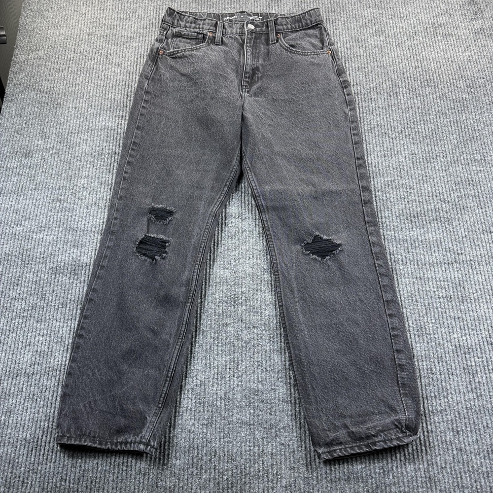 Old Navy Jeans Boys 16‎ Gray Black Wash Straight Leg Distressed Relaxed 28x26